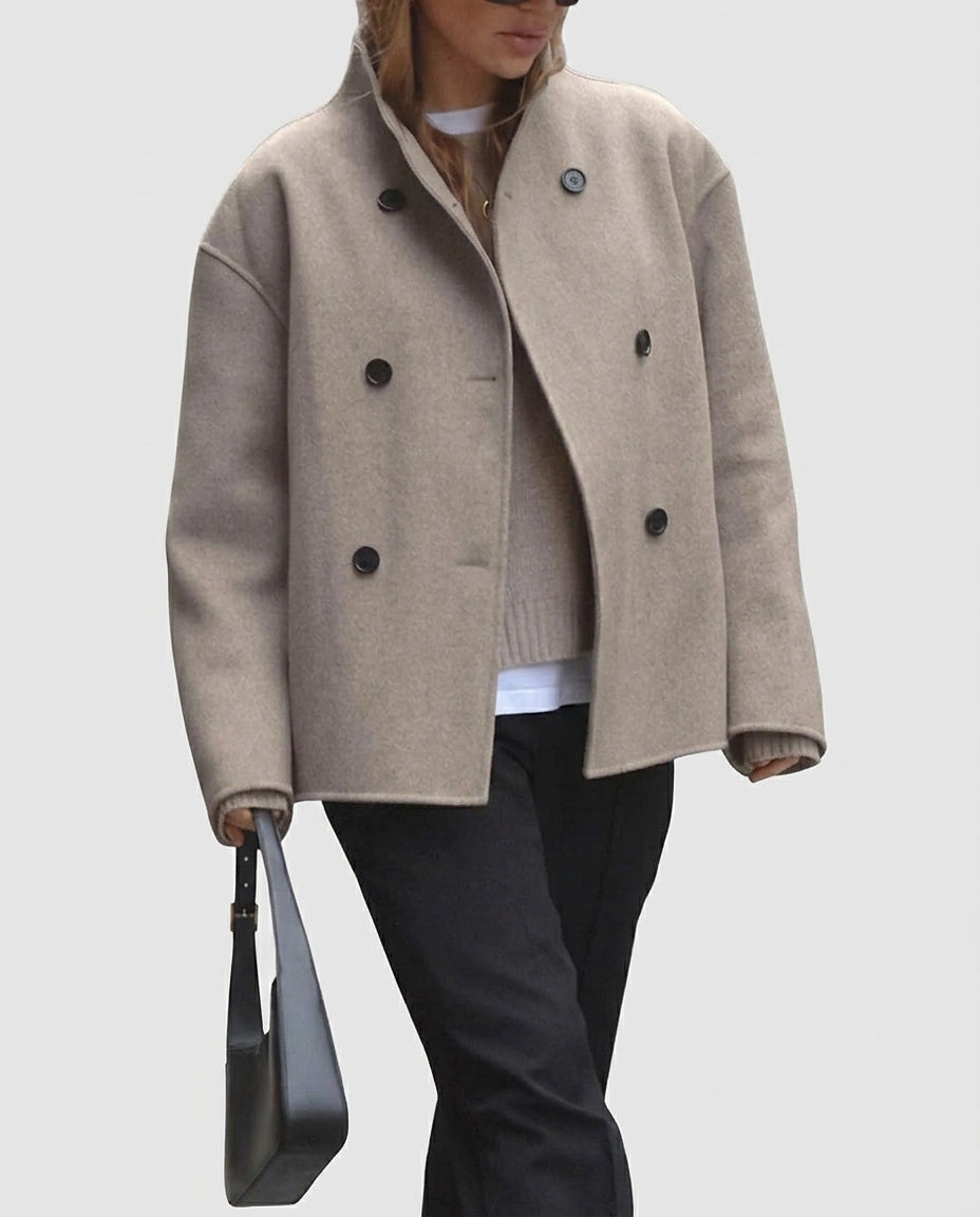 Women's Coat with Buttons and Stand-Up Collar - Front [Lystr 6a995fbda67f50e1cd3c50bf:front]