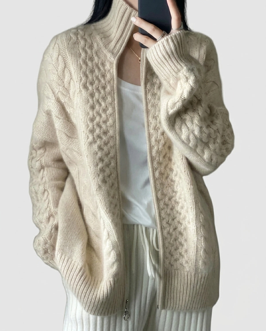 Women's Cable Knit Cardigan with Zipper - Front [Lystr 6a995fd0a67f50e1cd3c50c8:front]