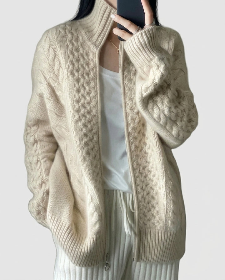 Women's Cable Knit Cardigan with Zipper - Front [Lystr 6a995fd0a67f50e1cd3c50c8:front]