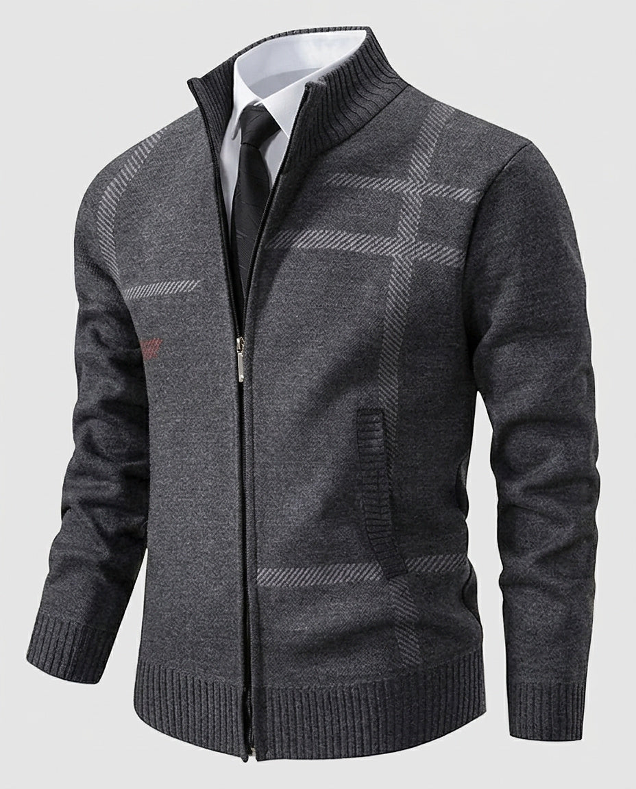 Men’s Zip-Up Cardigan with Stand Collar - Front [Lystr 6a995ff5a67f50e1cd3c50d7:front]