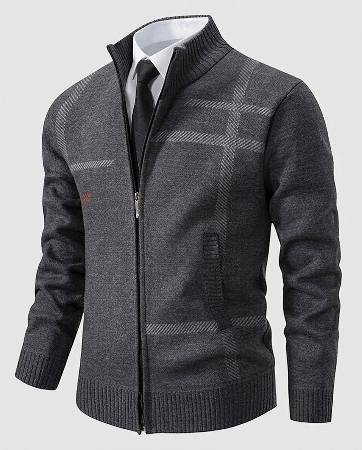 Men’s Zip-Up Cardigan with Stand Collar - Front [Lystr 6a995ff5a67f50e1cd3c50d7:front]