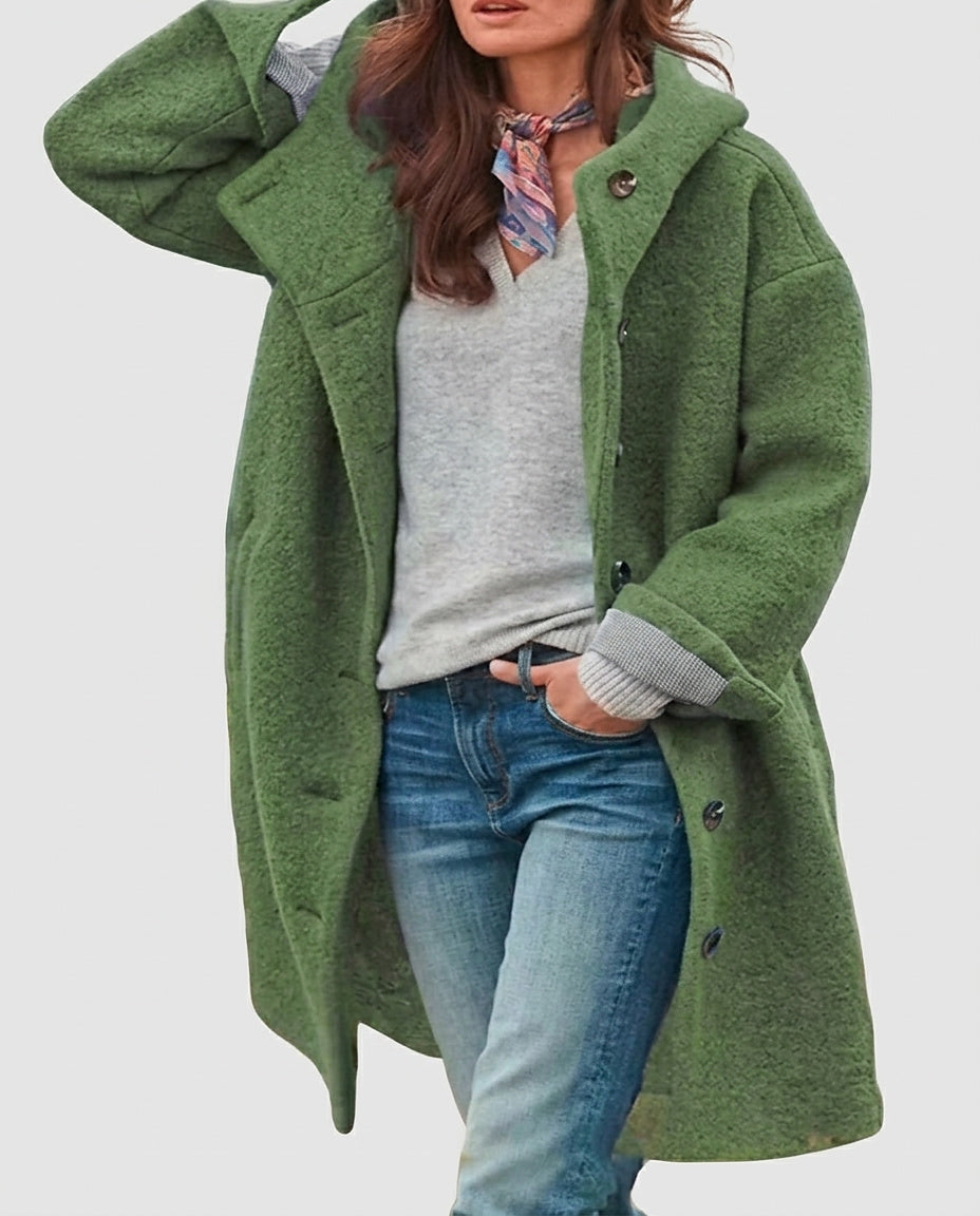 Women’s Coat with Button Closure and High Collar - Front [Lystr 6a9960a0a67f50e1cd3c50e3:front]