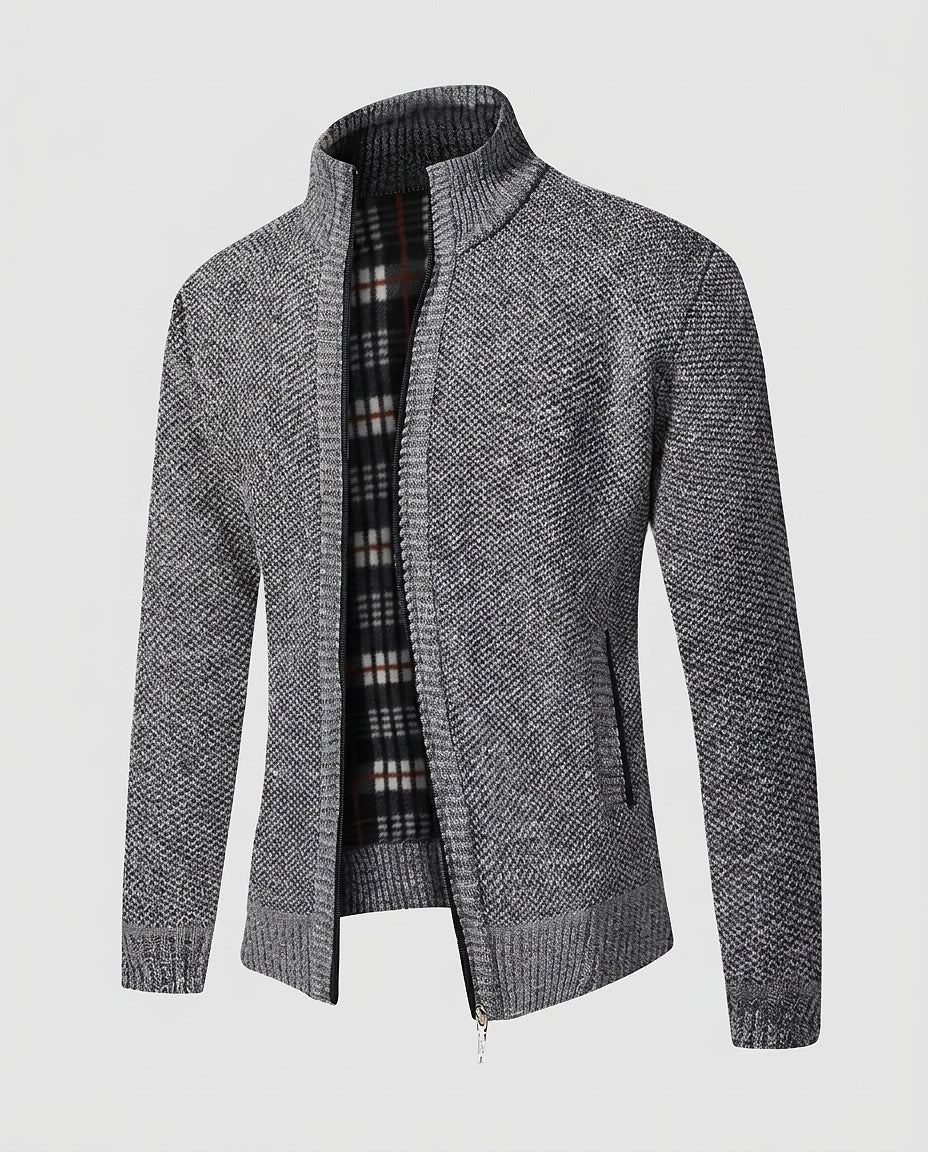 Men’s Zip-Up Cardigan with High Collar - Front [Lystr 6a9960c4a67f50e1cd3c50f2:front]