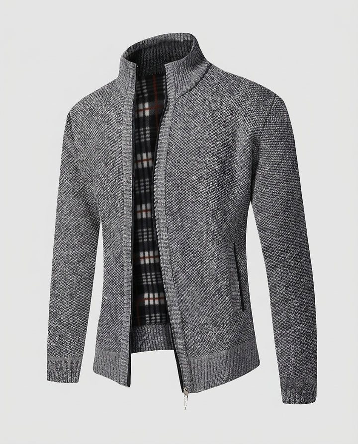 Men’s Zip-Up Cardigan with High Collar - Front [Lystr 6a9960c4a67f50e1cd3c50f2:front]