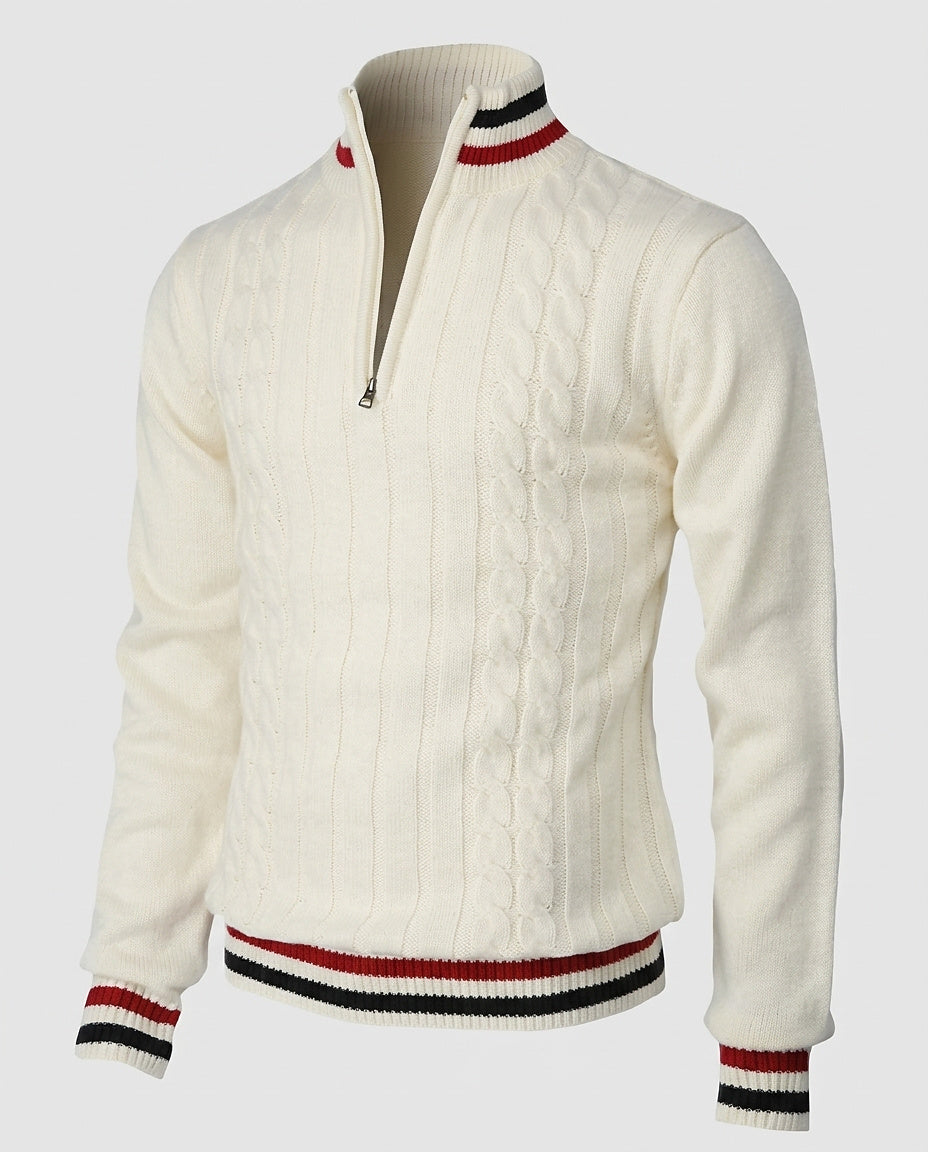 Men’s Cable Knit Sweater with High Collar - Front [Lystr 6a9960d8a67f50e1cd3c50fb:front]