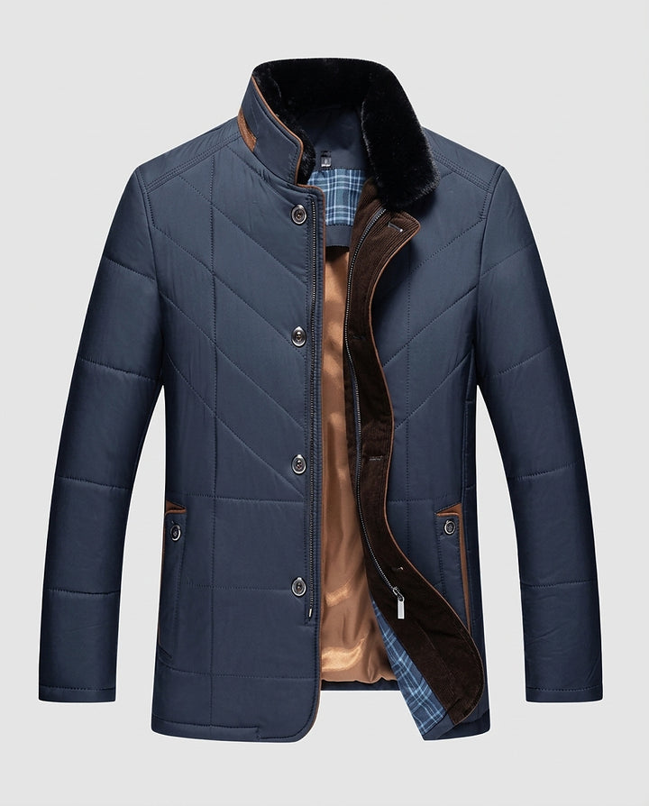 Men’s Quilted Winter Jacket with Contrasting Trim - Front [Lystr 6a996174477266cd33aeb9b5:front]