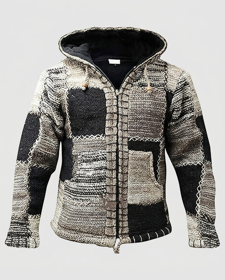 Men’s Patchwork Zip-Up Cardigan with Hood - Front [Lystr 6a996181477266cd33aeb9bb:front]