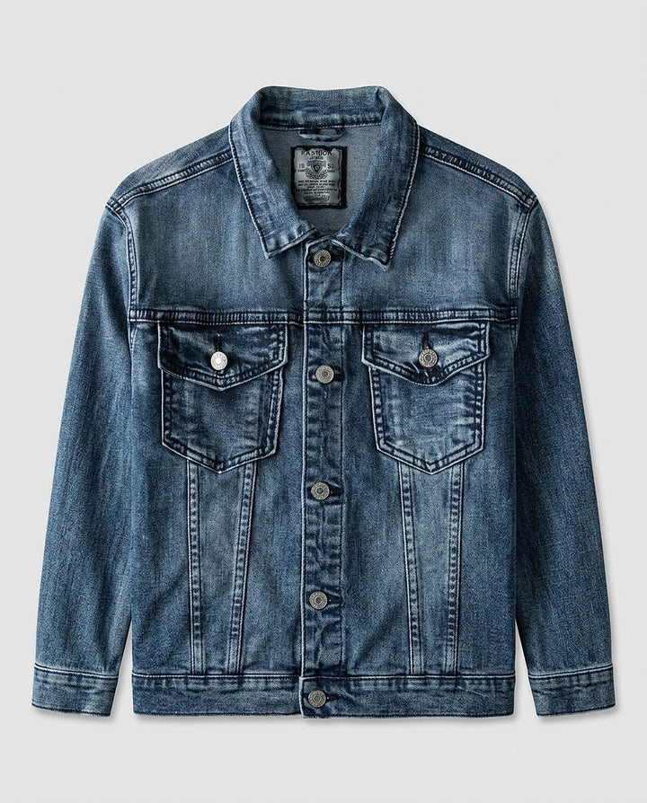 Men’s Denim Jacket with Button Closure - Front [Lystr 6a9961a4477266cd33aeb9ca:front]