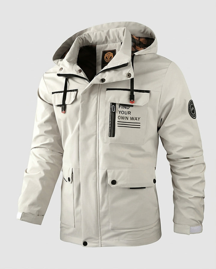 Men’s Jacket with Hood and Snap Button Closure - Front [Lystr 6a9961bb477266cd33aeb9d6:front]
