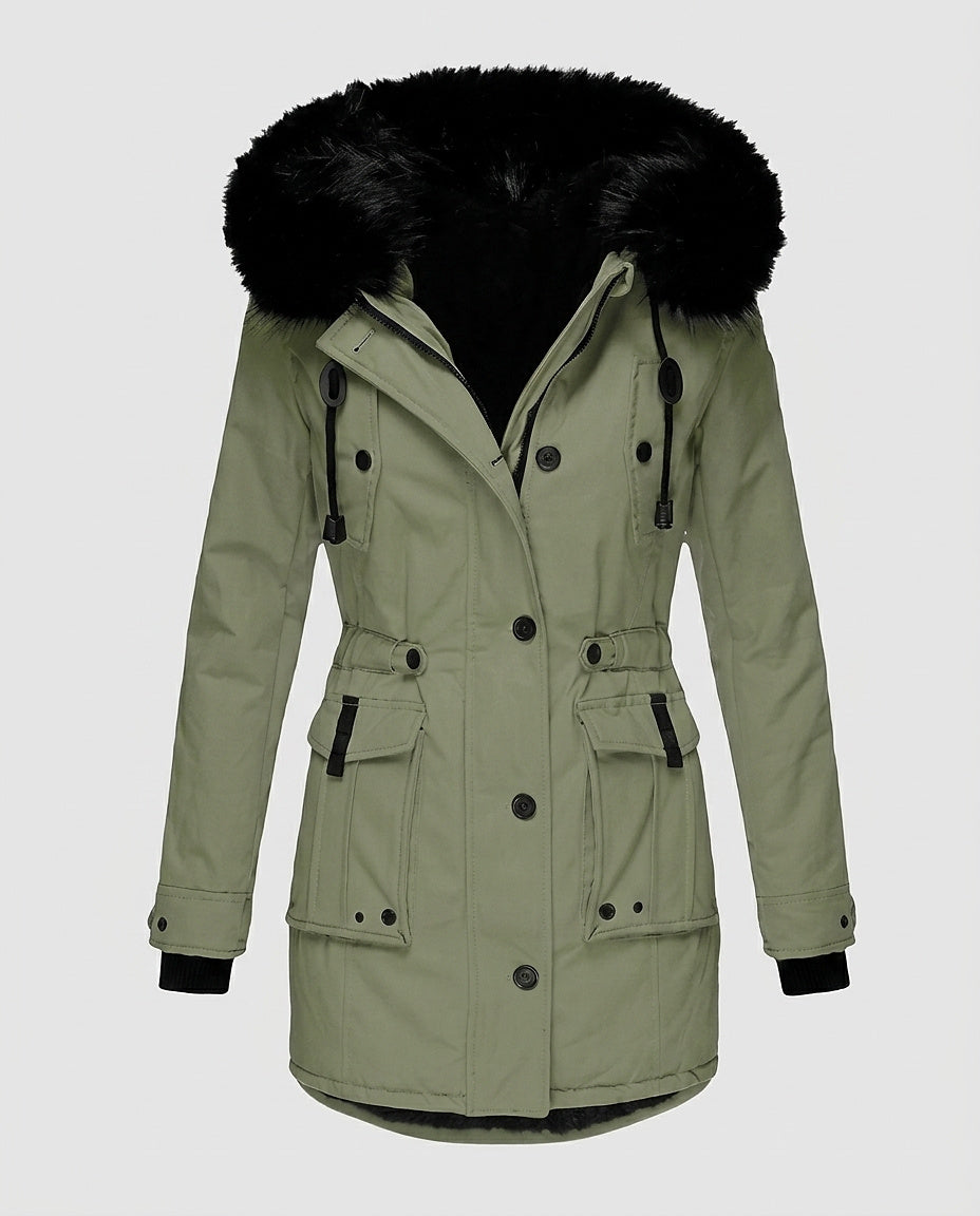 Women’s Jacket with Faux Fur Hood - Front [Lystr 6a99622646bf3abf3f49664e:front]