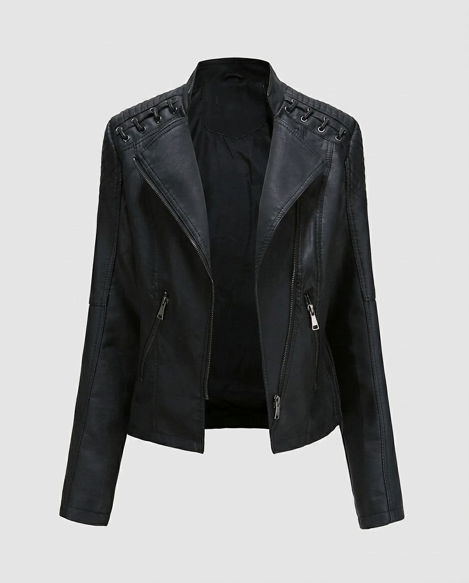 Women’s Jacket with Stand-Up Collar and Zippered Pockets - Front [Lystr 6a99623046bf3abf3f496654:front]