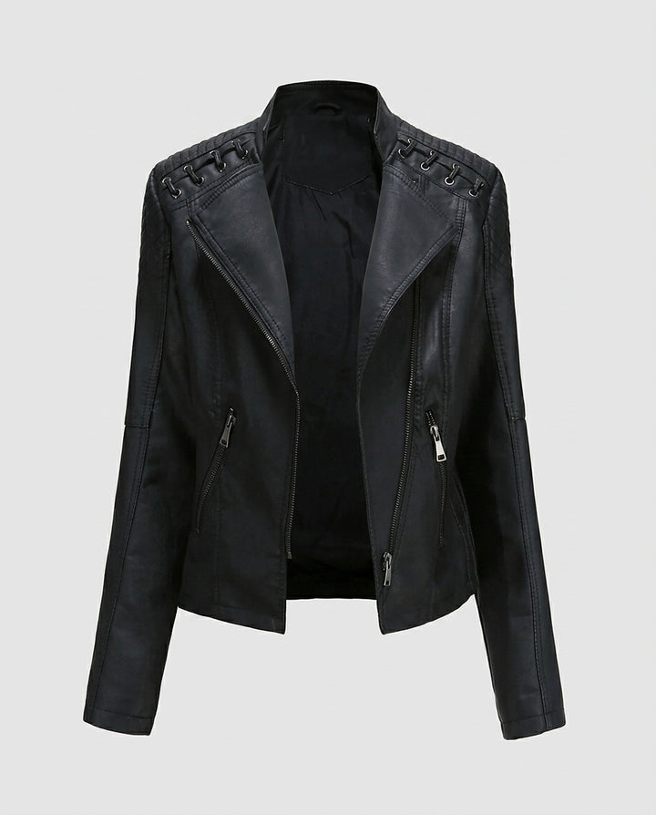Women’s Jacket with Stand-Up Collar and Zippered Pockets - Front [Lystr 6a99623046bf3abf3f496654:front]