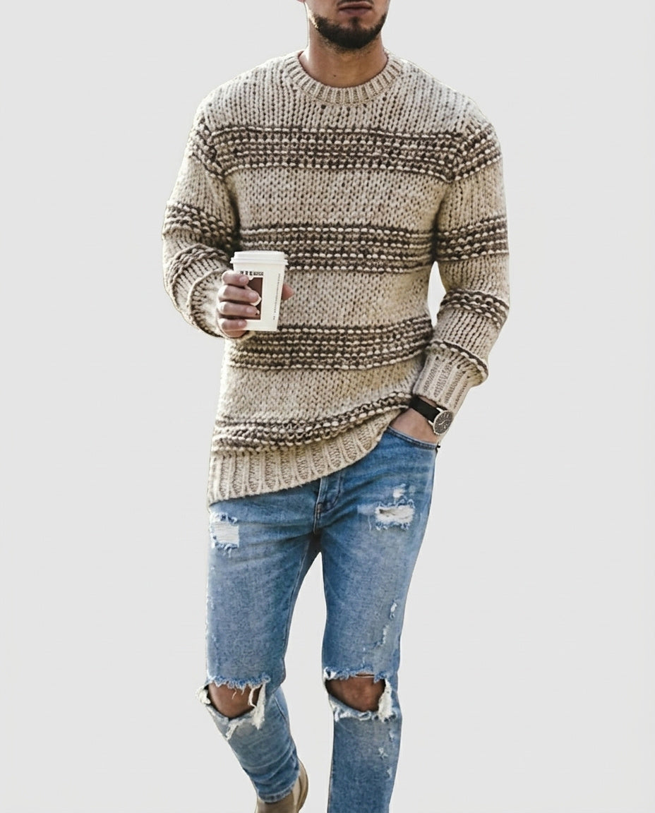 Men’s Long-Sleeve Striped Sweater - Front [Lystr 6a996243477266cd33aeb9d9:front]