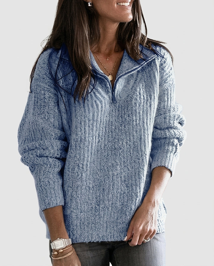 Women’s Sweater with Half Zip and Ribbed Texture - Front [Lystr 6a996305477266cd33aeb9ee:front]