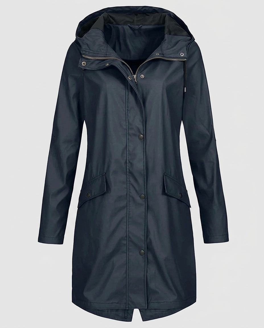 Women’s Raincoat with Hood and Pockets - Front [Lystr 6a996315477266cd33aeb9f4:front]