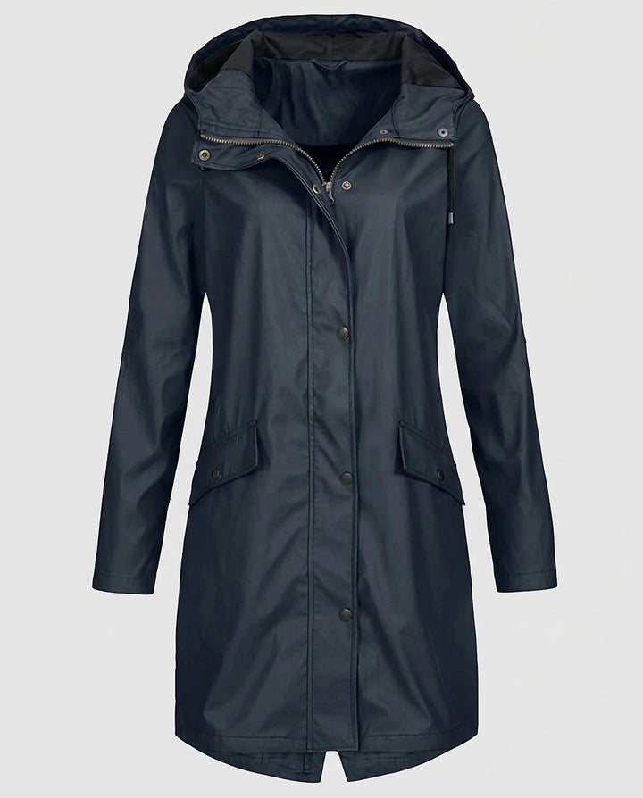 Women’s Raincoat with Hood and Pockets - Front [Lystr 6a996315477266cd33aeb9f4:front]