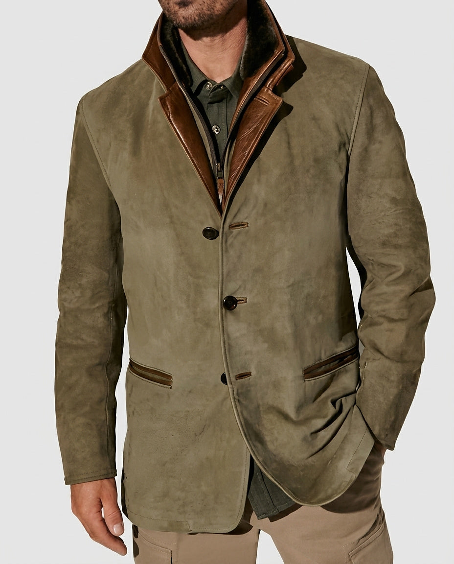 Men’s Leather Jacket with Double Collar - Front [Lystr 6a9963371dea861c94a5ac30:front]