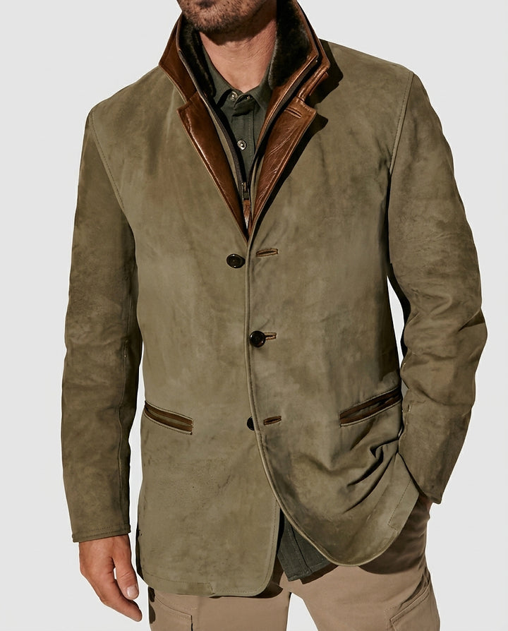 Men’s Leather Jacket with Double Collar - Front [Lystr 6a9963371dea861c94a5ac30:front]