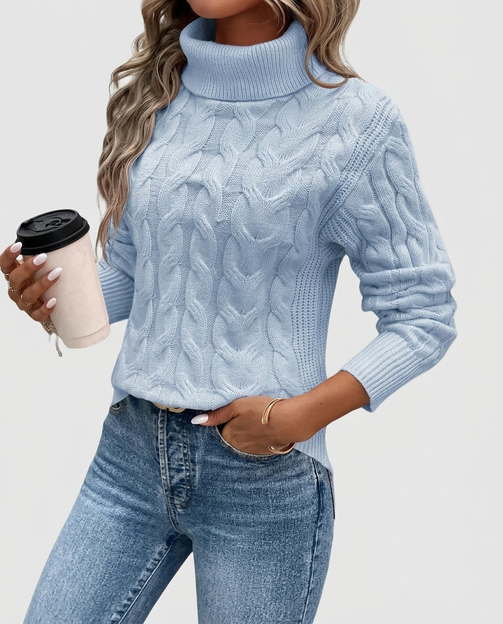 Women’s Cable-Knit Turtleneck Sweater - Front [Lystr 6a9963500020035c7f1d4841:front]