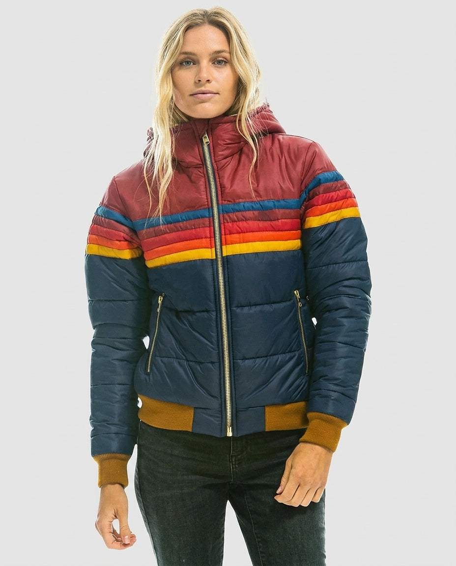 Women’s Quilted Jacket with Hood and Zip Closure - Front [Lystr 6a996410ab5f8d91f4cef6ac:front]