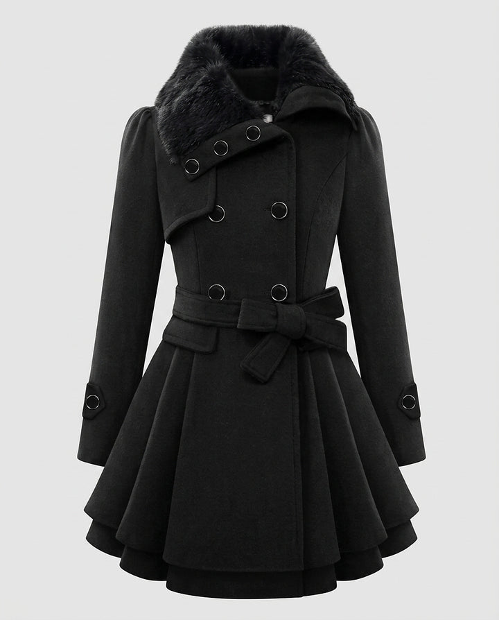Women’s Double-Breasted Coat with Faux Fur Collar - Front [Lystr 6a99641cab5f8d91f4cef6b2:front]
