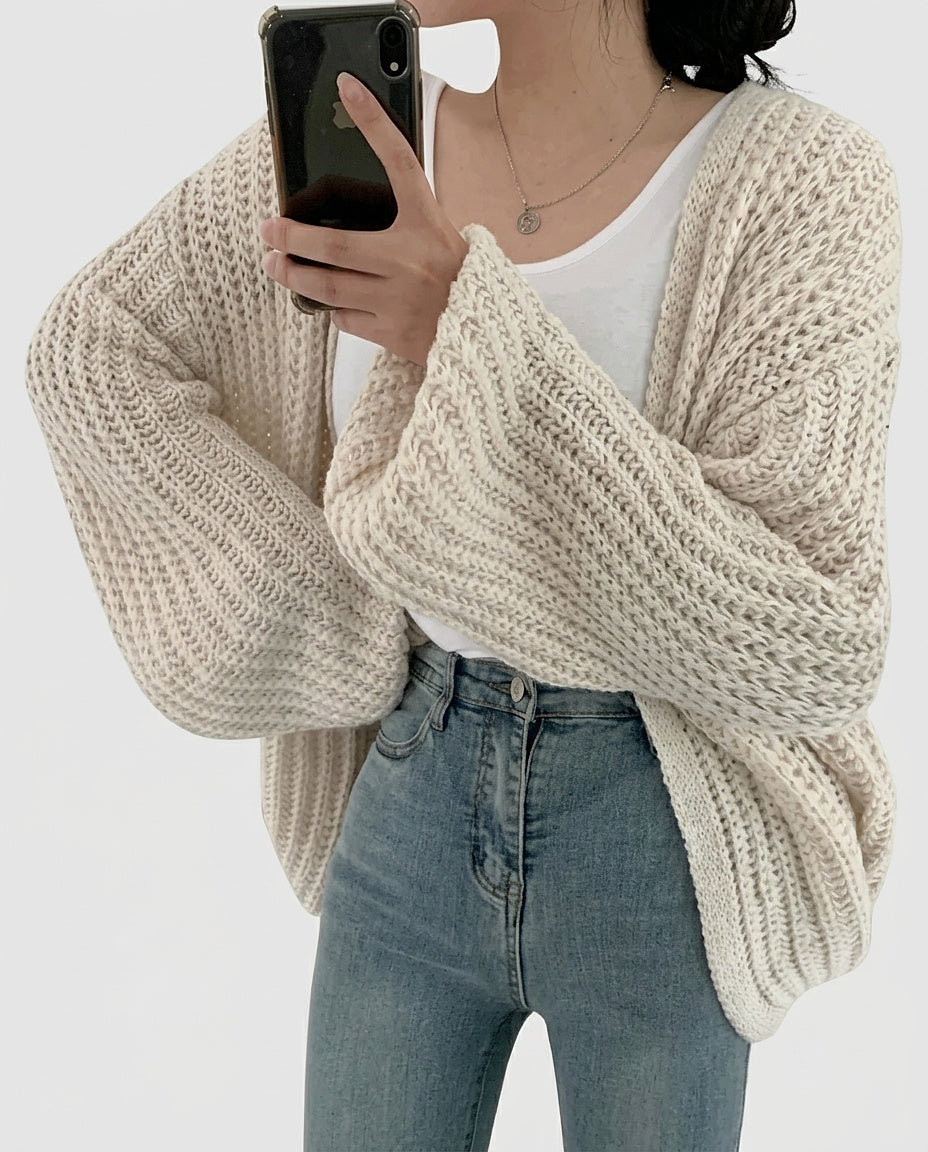 Women’s Knitted Cardigan with Open Front - Front [Lystr 6a996440ab5f8d91f4cef6c1:front]