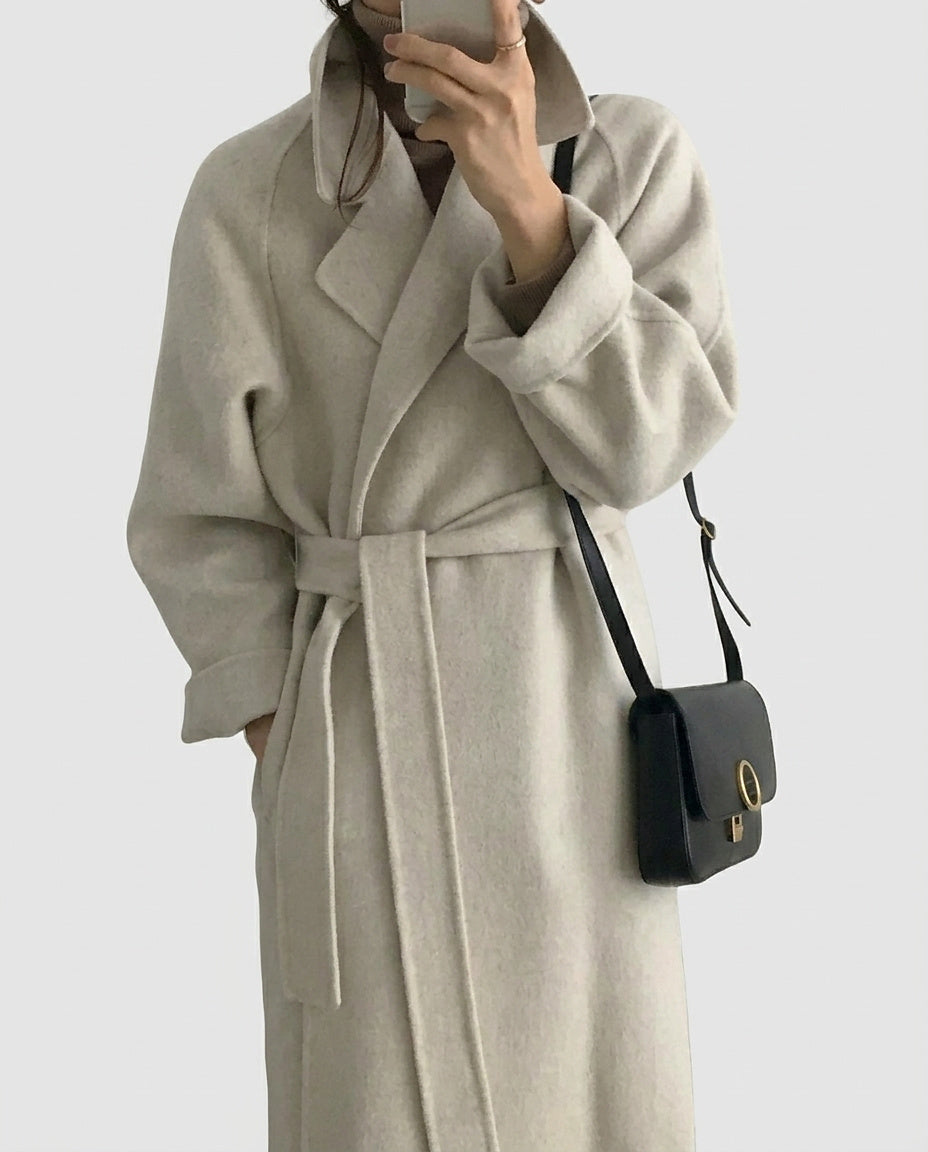 Women’s Coat with Belt and Notched Collar - Front [Lystr 6a9964c40c146a178edd4113:front]