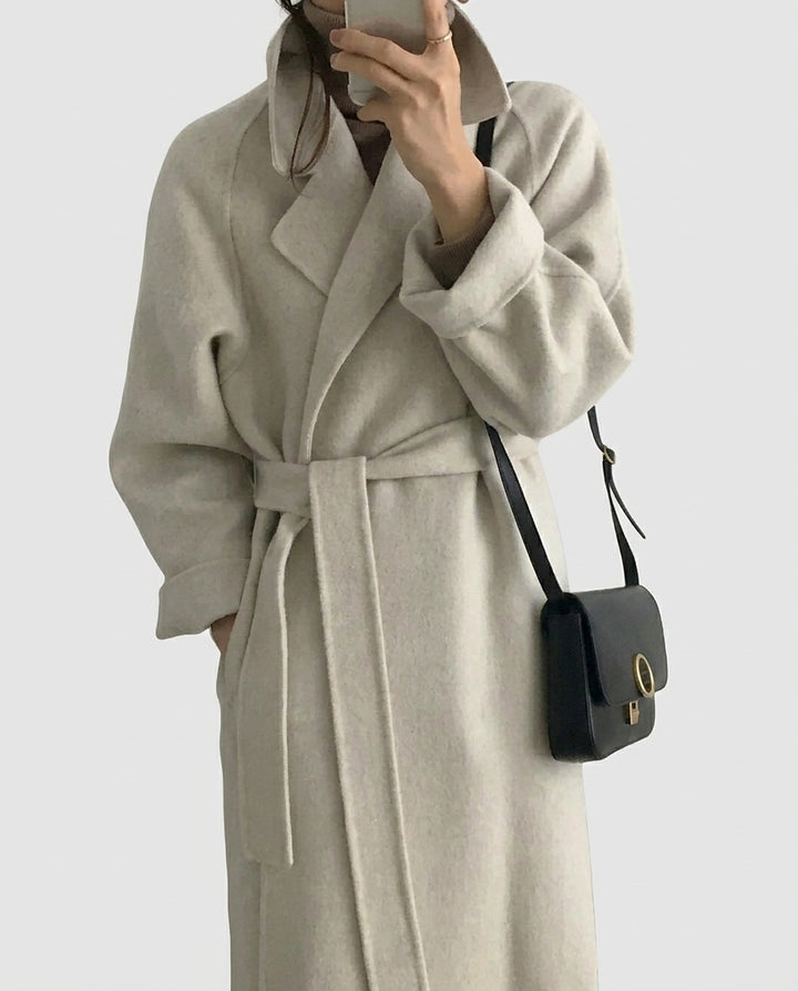 Women’s Coat with Belt and Notched Collar - Front [Lystr 6a9964c40c146a178edd4113:front]