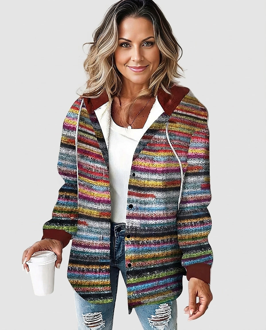 Women | Hooded vest with button closure and striped pattern - Front [Lystr 6a9965110c146a178edd4137:front]