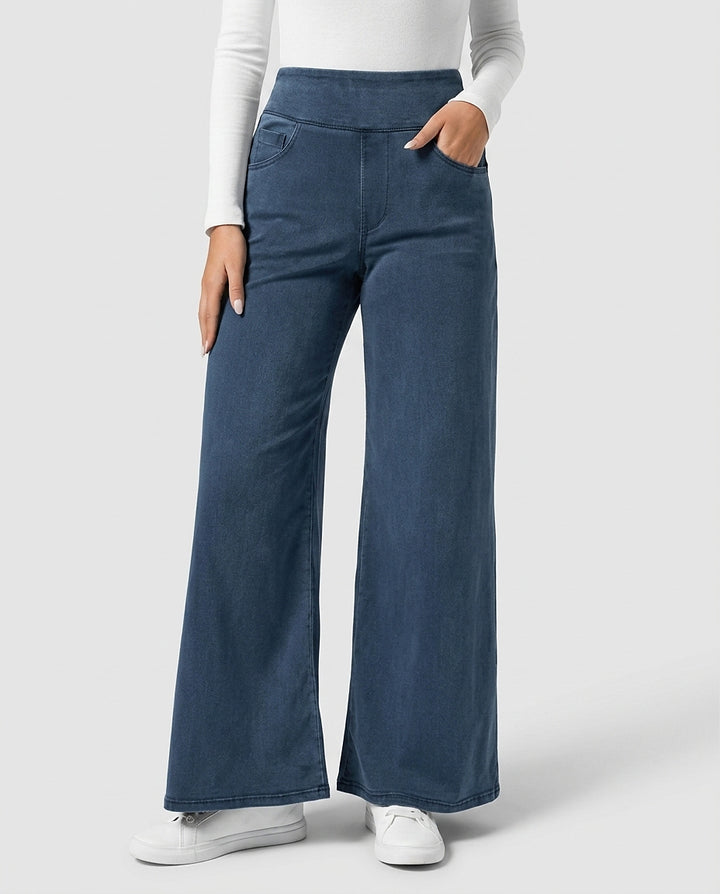 Women | Wide-leg high-waisted trousers, jeans with front and back pocket - Front [Lystr 6a99660b0c146a178edd413a:front]
