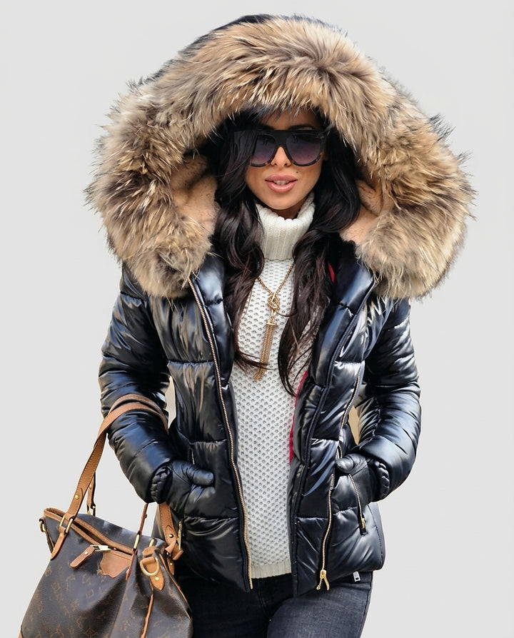 Women | Padded jacket with large hood and front zip - Front [Lystr 6a9966230c146a178edd4146:front]