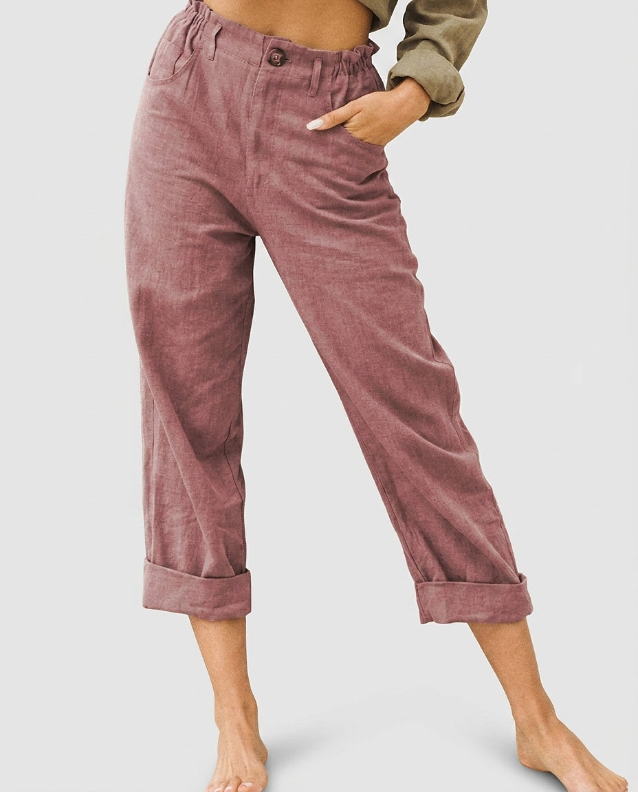 Women | Loose-fitting linen trousers with elastic waist - Front [Lystr 6a9966db0020035c7f1d484d:front]