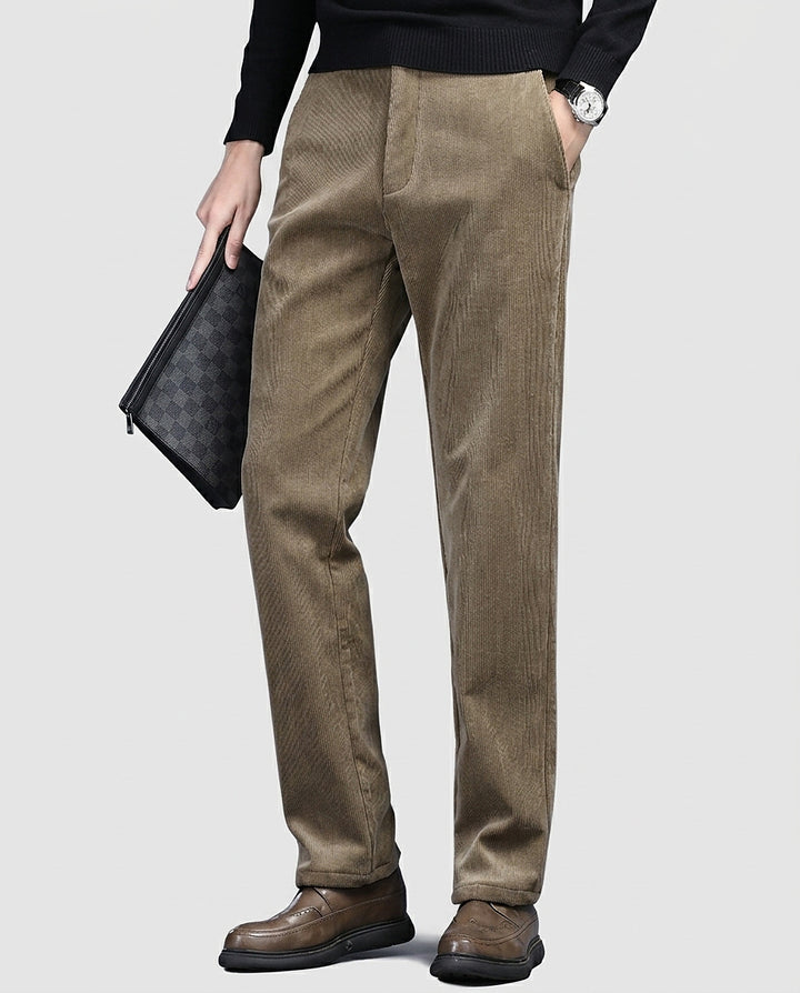 Men | Corduroy trousers with polished finish and button closure - Front [Lystr 6a9967890c146a178edd415b:front]