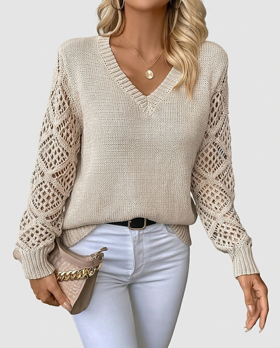 Women | V-neck sweater with distinctive sleeve design - Front [Lystr 6a9967bd0c146a178edd4173:front]