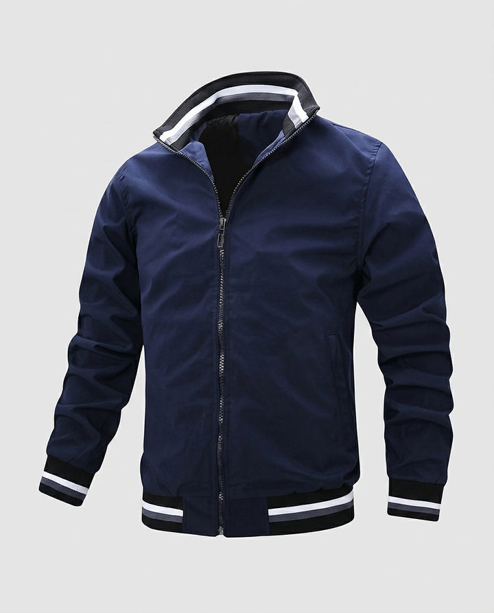 Men’s Striped Trim Bomber Jacket - Front [Lystr 6a9968caab5f8d91f4cef6f1:front]