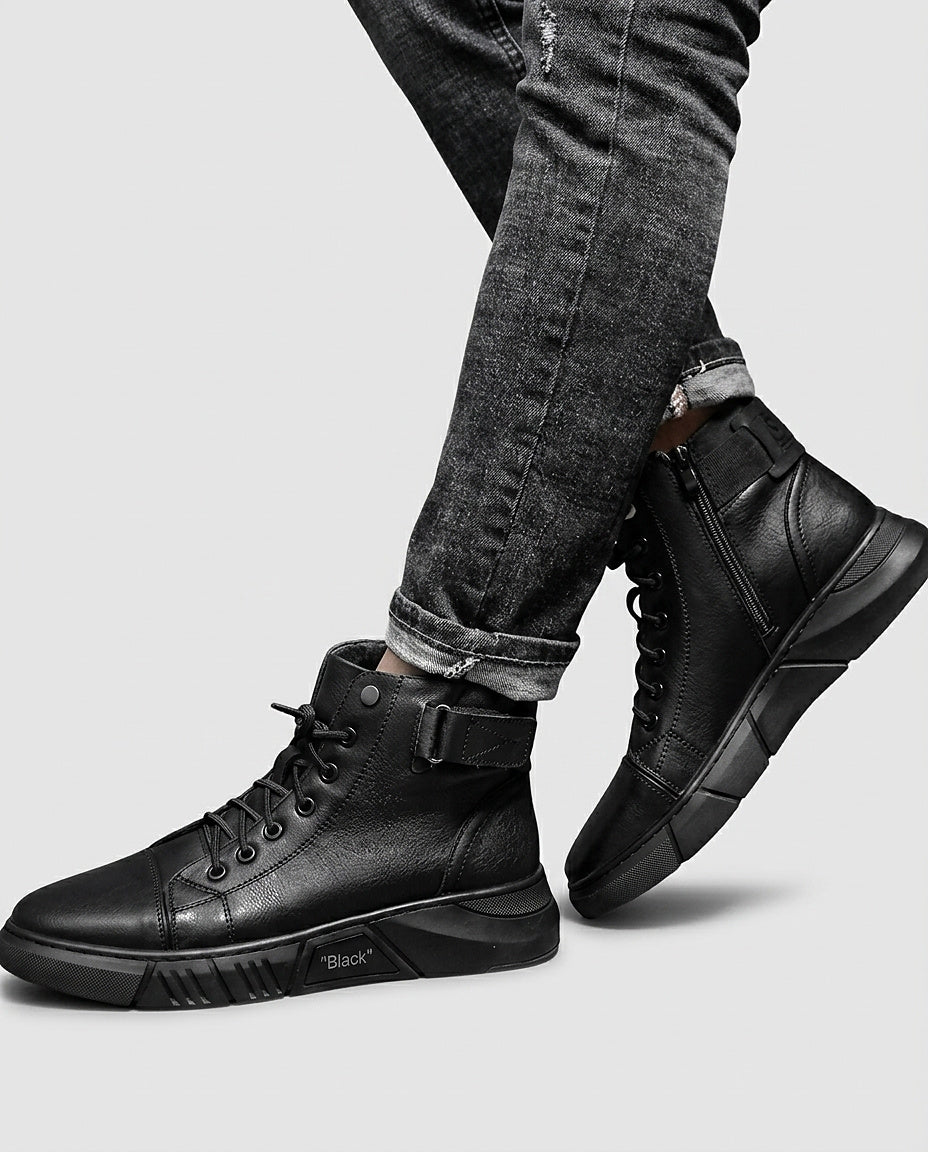 Men’s Black High-Top Boots with Side Zipper - Front [Lystr 6a99694eab5f8d91f4cef703:front]