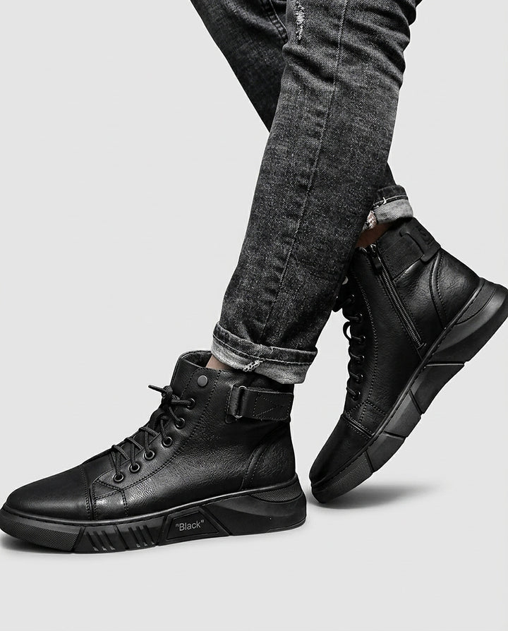 Men’s Black High-Top Boots with Side Zipper - Front [Lystr 6a99694eab5f8d91f4cef703:front]