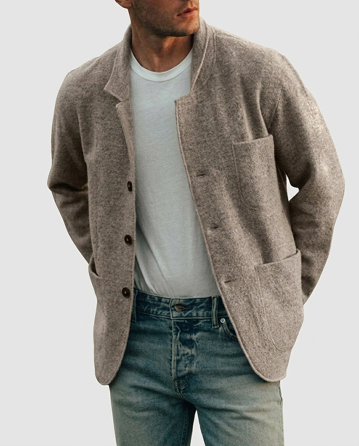 Men’s Textured Stand-Collar Buttoned Jacket - Front [Lystr 6a996964ab5f8d91f4cef70c:front]