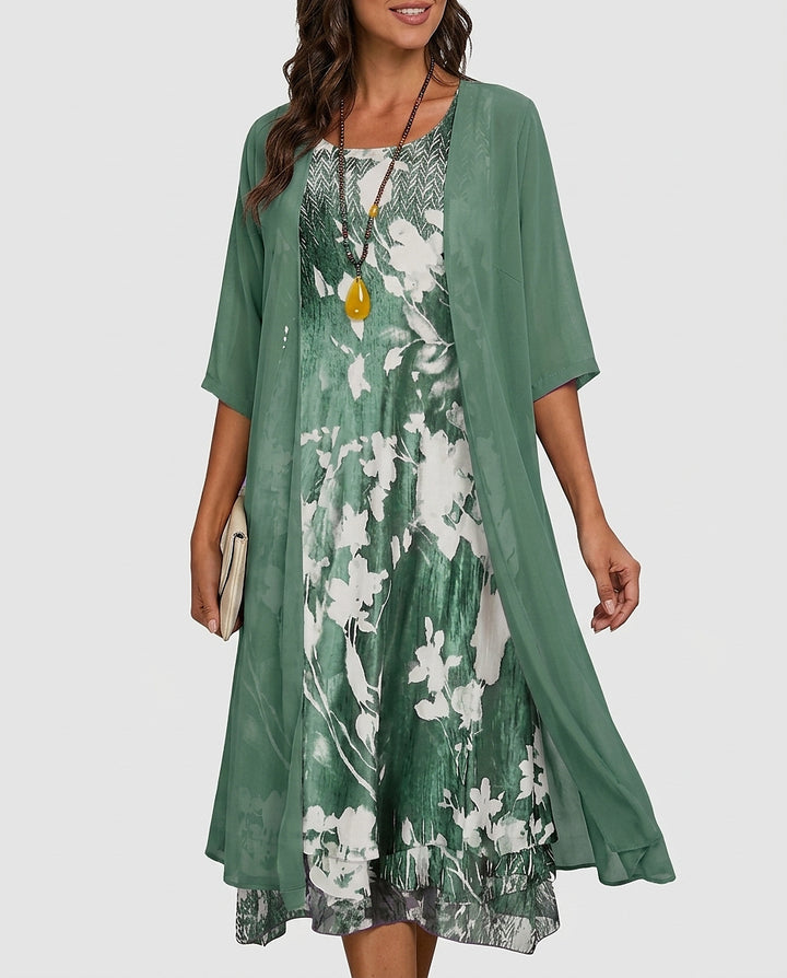Women’s Floral Midi Dress and Overlay Set - Front [Lystr 6a95851d09e2f99e738f76ec:front]