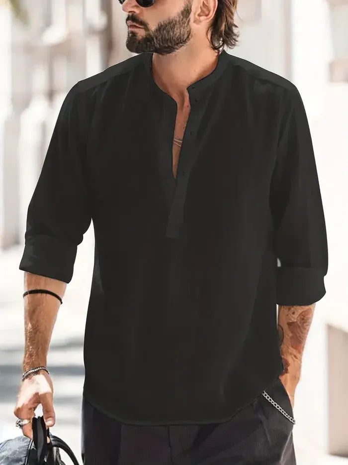 Men’s Long-Sleeve Shirt with Band Collar