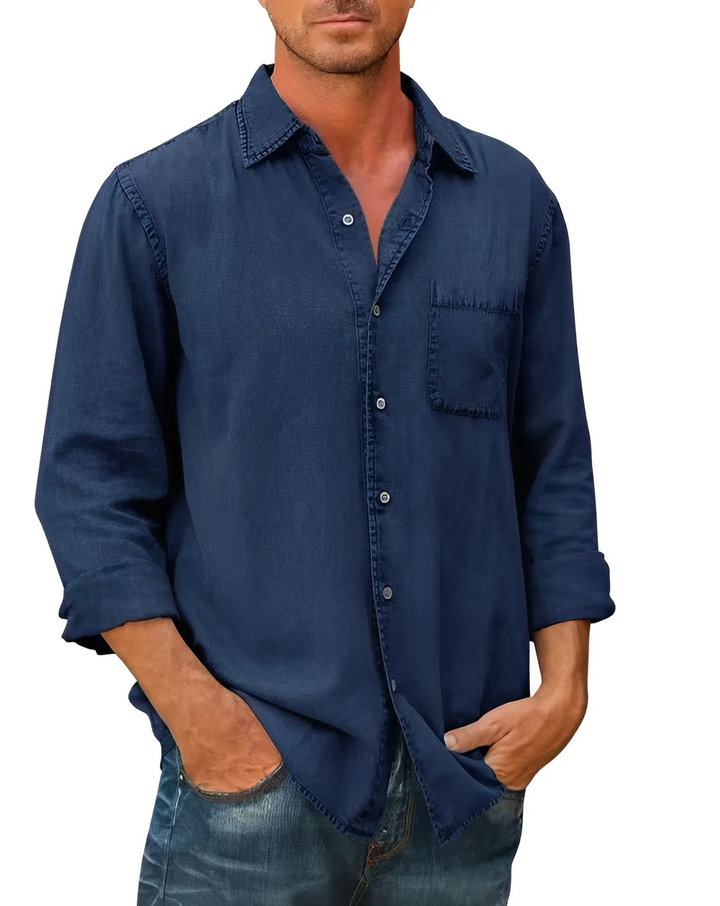 Men’s Long-Sleeve Button-Up Shirt with Chest Pocket