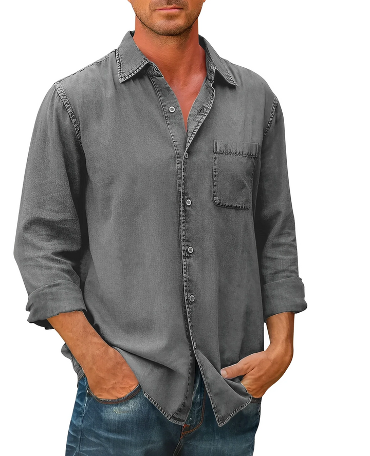 Men’s Long-Sleeve Button-Up Shirt with Chest Pocket
