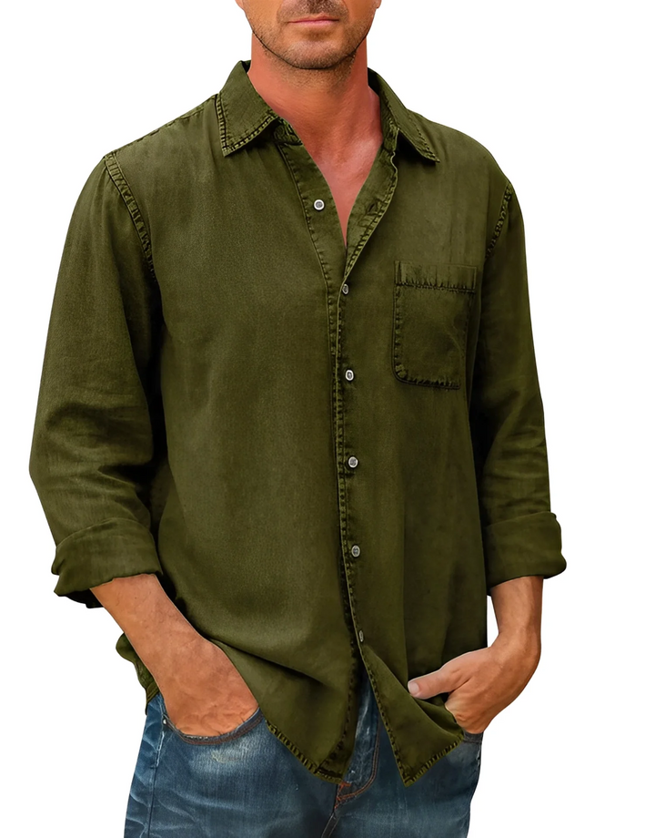 Men’s Long-Sleeve Button-Up Shirt with Chest Pocket