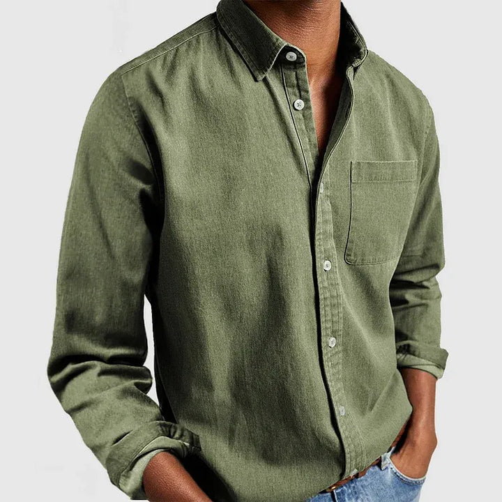 Men’s Long-Sleeve Button-Down Shirt with Chest Pocket