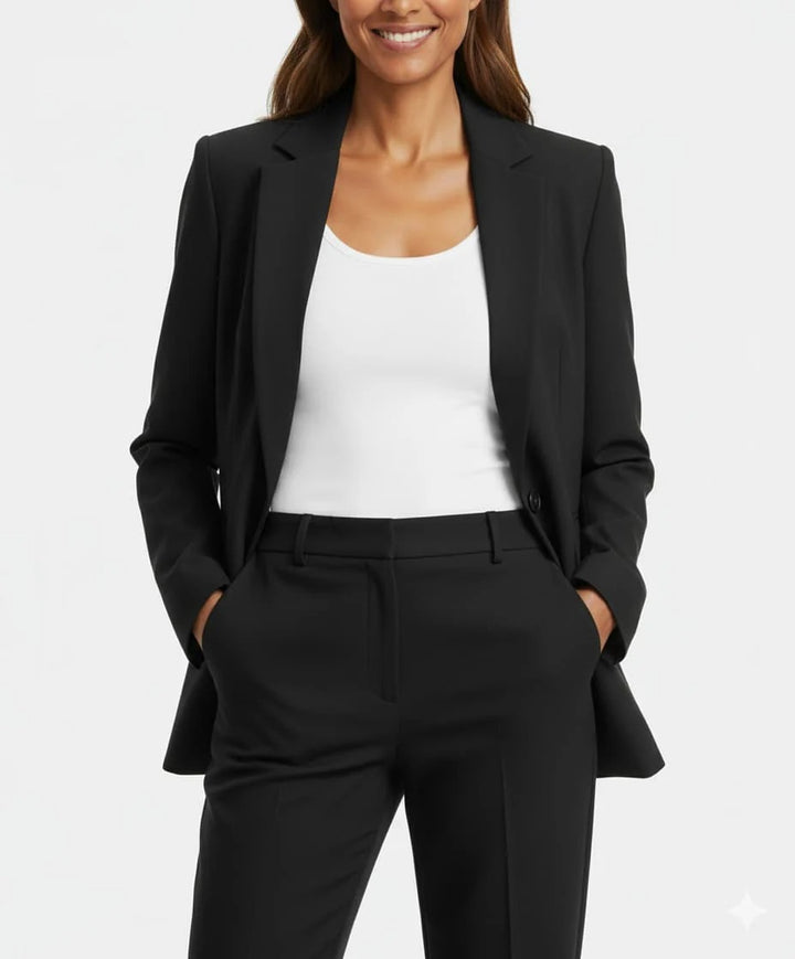 Women's Single-Breasted Blazer and High-Waisted Trouser Set