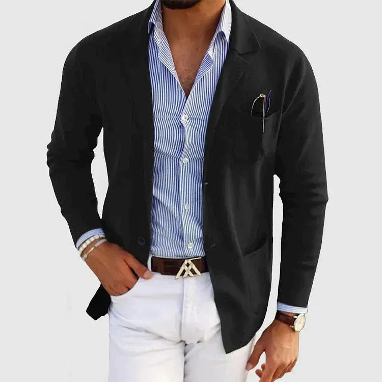 Men’s Notched Lapel Blazer with Patch Pockets