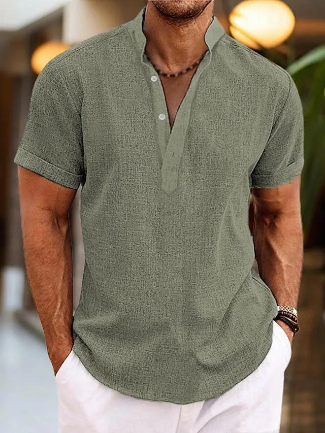 Men’s Short-Sleeve V-Neck Shirt with Collar