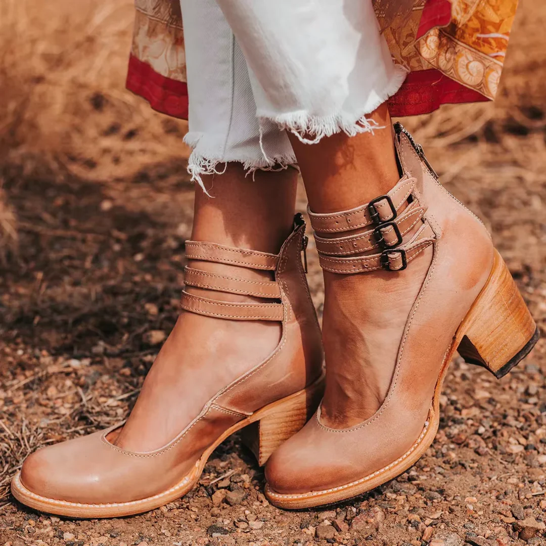 Women’s Block-Heel Sandals with Triple-Strap Ankle Cuff