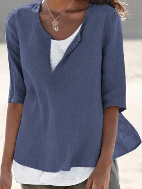 Women’s Deep V-Neck Three-Quarter Sleeve Blouse