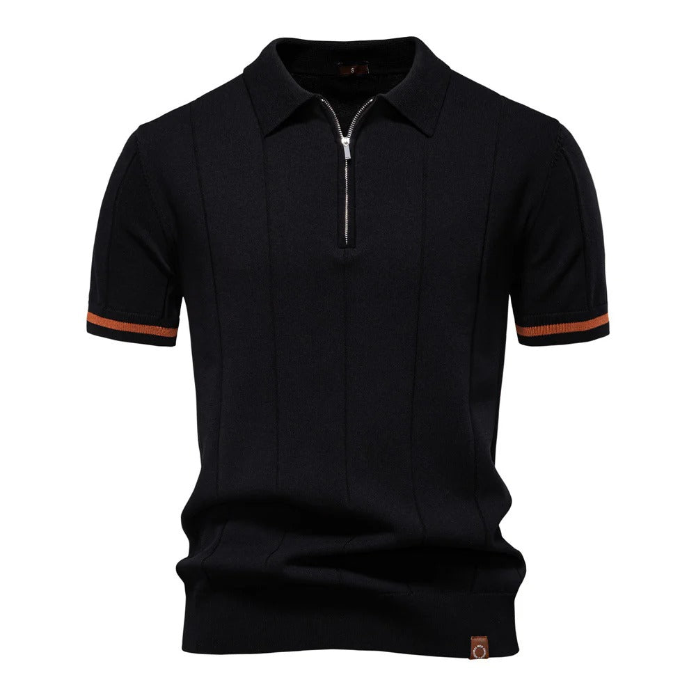 Men's Quarter-Zip Ribbed Polo Shirt